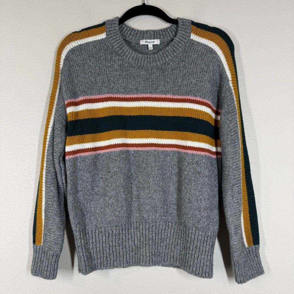 Madewell Striped Heath Pullover Sweater Gray Crewneck Multicolor Small